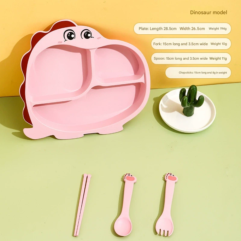 Cartoon Divided Plate Set for Kids – With Spoon, Fork & Chopsticks
