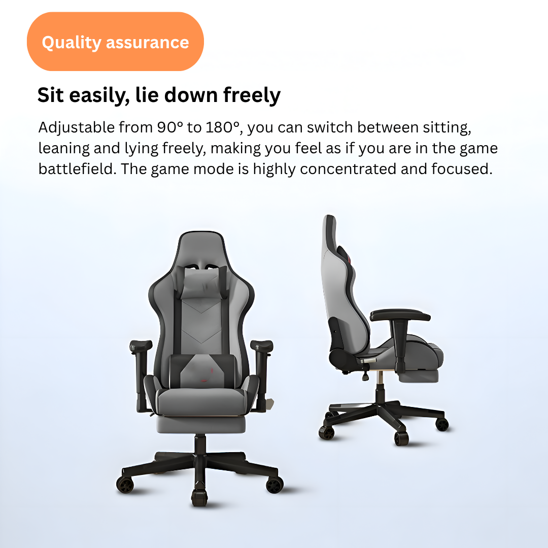 Gaming Chair with Adjustable Armrests & Lumbar Support (Black/Grey)