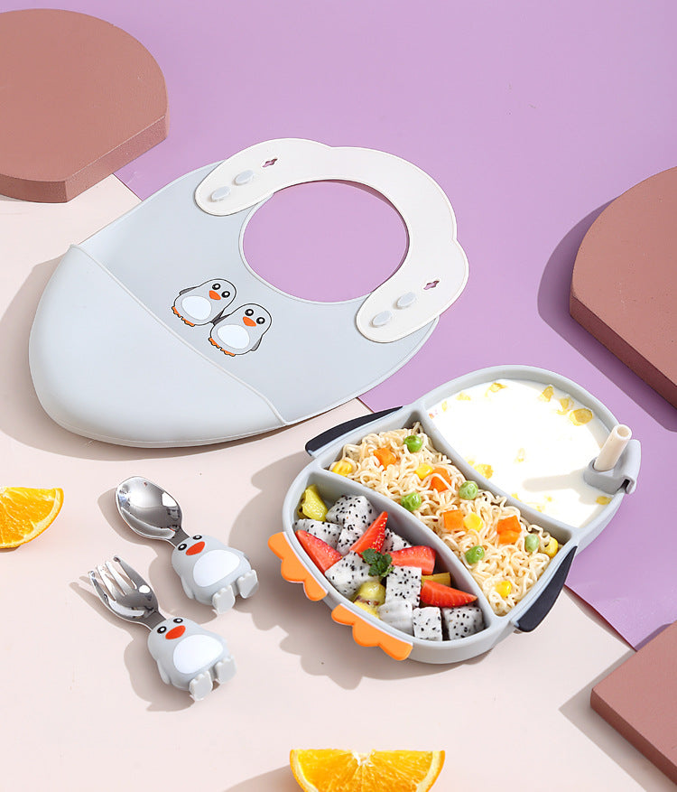 Creative Silicone Cartoon Suction Plate for Kids – Infant Tableware Set with Partitioned Design for Easy Feeding