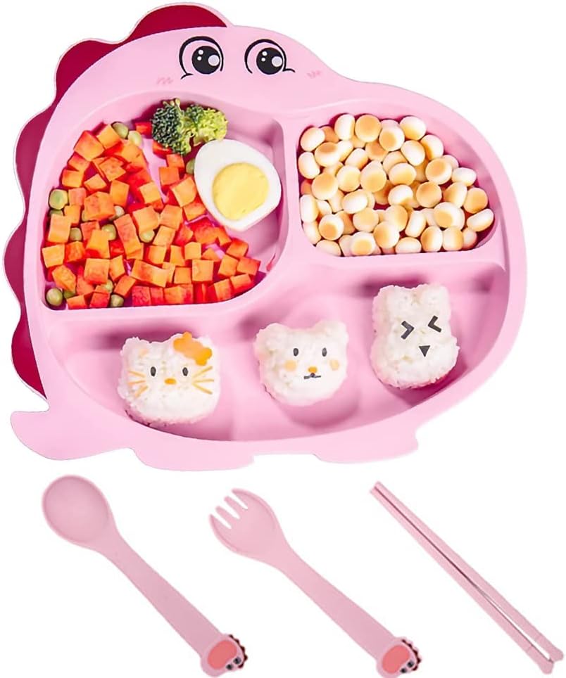 Cartoon Divided Plate Set for Kids – With Spoon, Fork & Chopsticks
