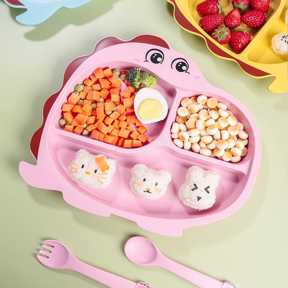 Cartoon Divided Plate Set for Kids – With Spoon, Fork & Chopsticks