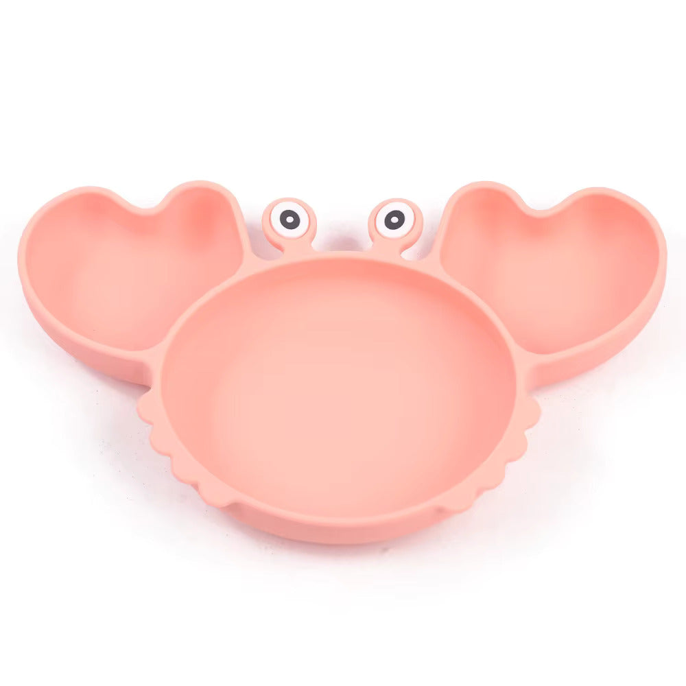 Crab Cartoon Silicone Suction Plate Set for Babies & Toddlers (Pink)