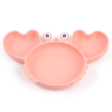 Crab Cartoon Silicone Suction Plate Set for Babies & Toddlers (Pink)