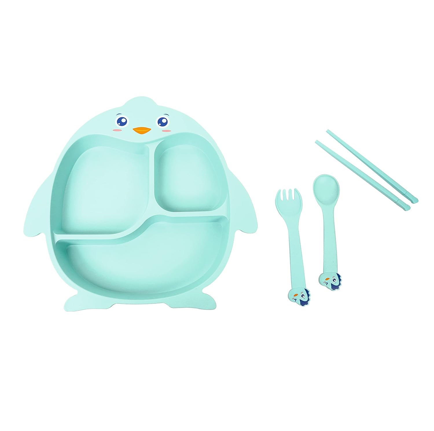 Cartoon Divided Plate Set for Kids – With Spoon, Fork & Chopsticks