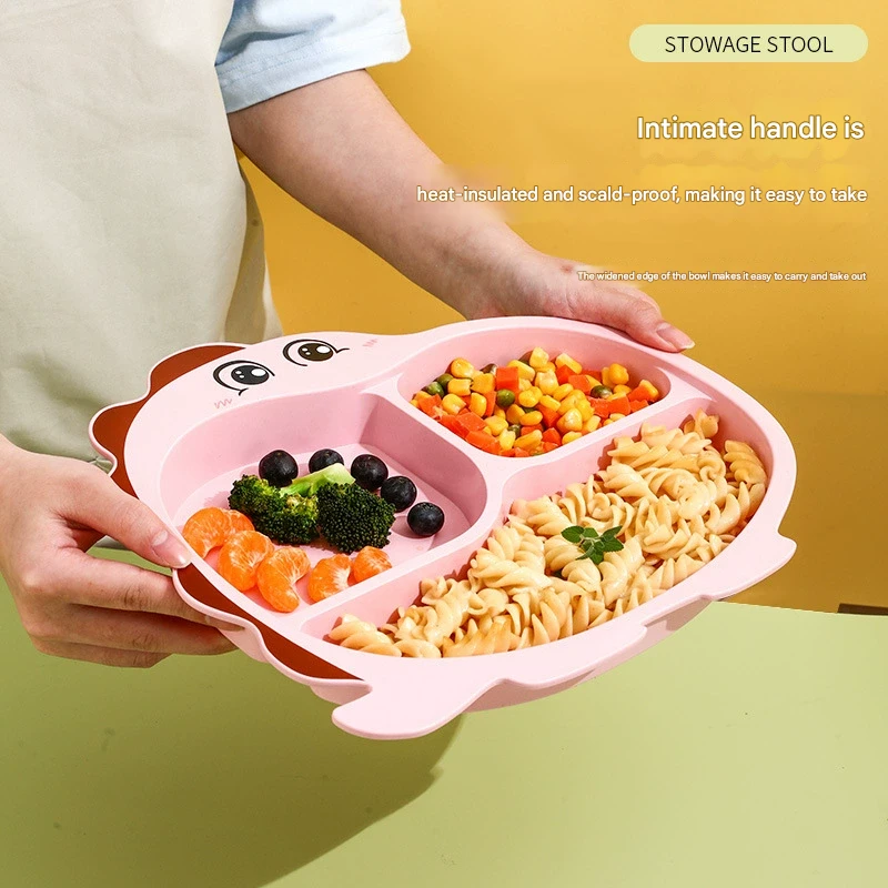 Cartoon Divided Plate Set for Kids – With Spoon, Fork & Chopsticks
