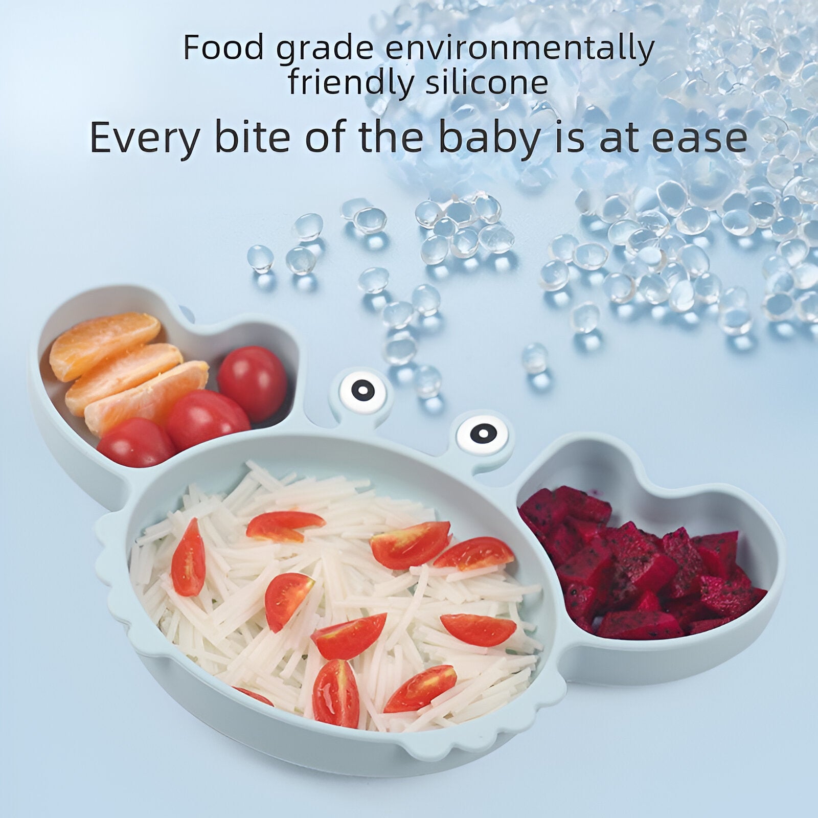 Crab Cartoon Silicone Suction Plate Set for Babies & Toddlers (Sky Blue)