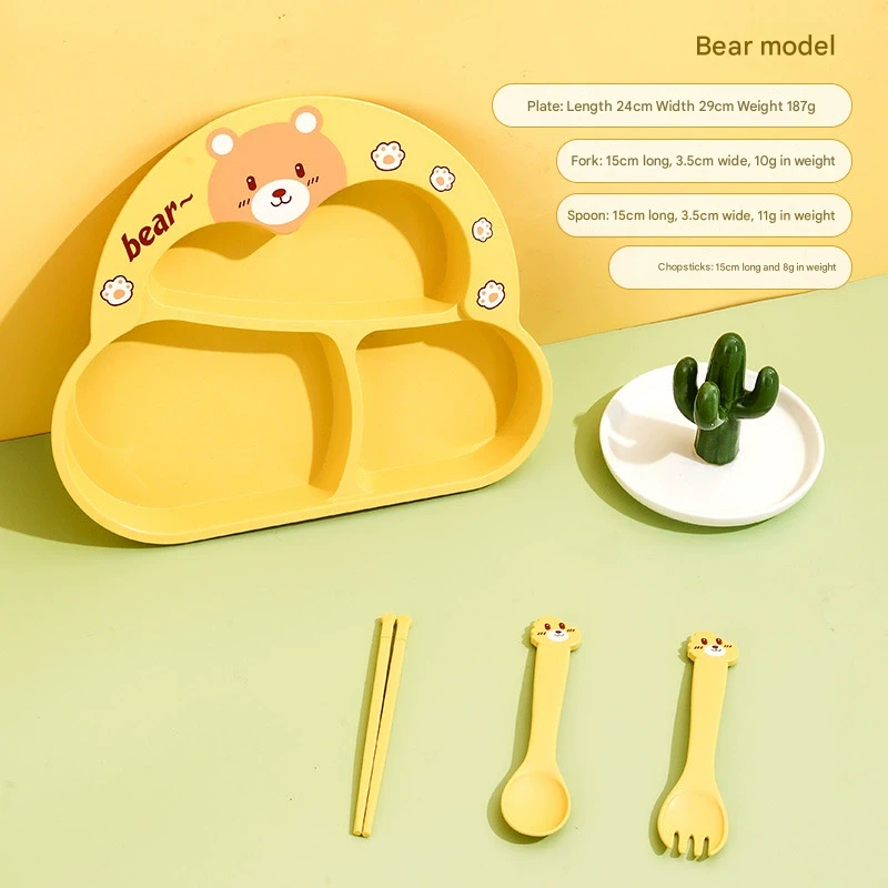 Cartoon Divided Plate Set for Kids – With Spoon, Fork & Chopsticks