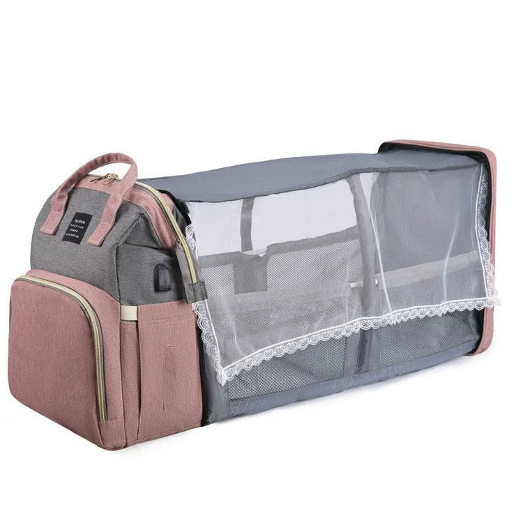 Multifunctional Baby Bag with Folding Bed & Net