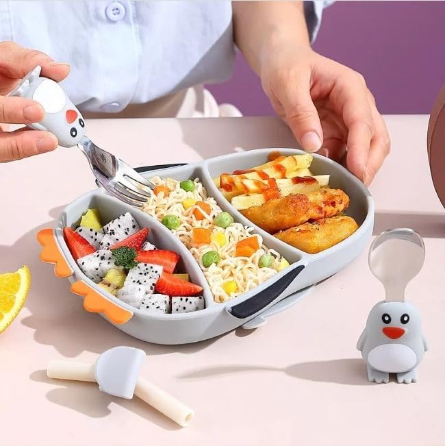 Creative Silicone Cartoon Suction Plate for Kids – Infant Tableware Set with Partitioned Design for Easy Feeding