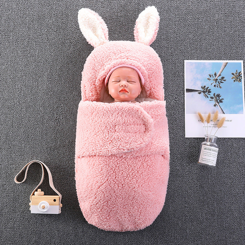 Cozy winter swaddle blanket, thick baby sleeping bag for newborns pink
