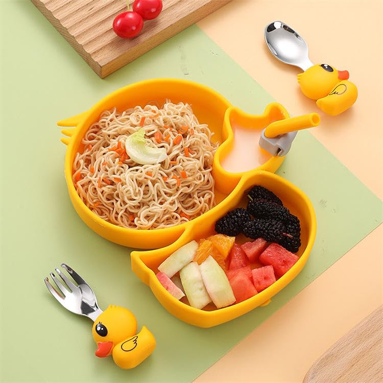 Creative Silicone Cartoon Suction Plate for Kids – Infant Tableware Set with Partitioned Design for Easy Feeding