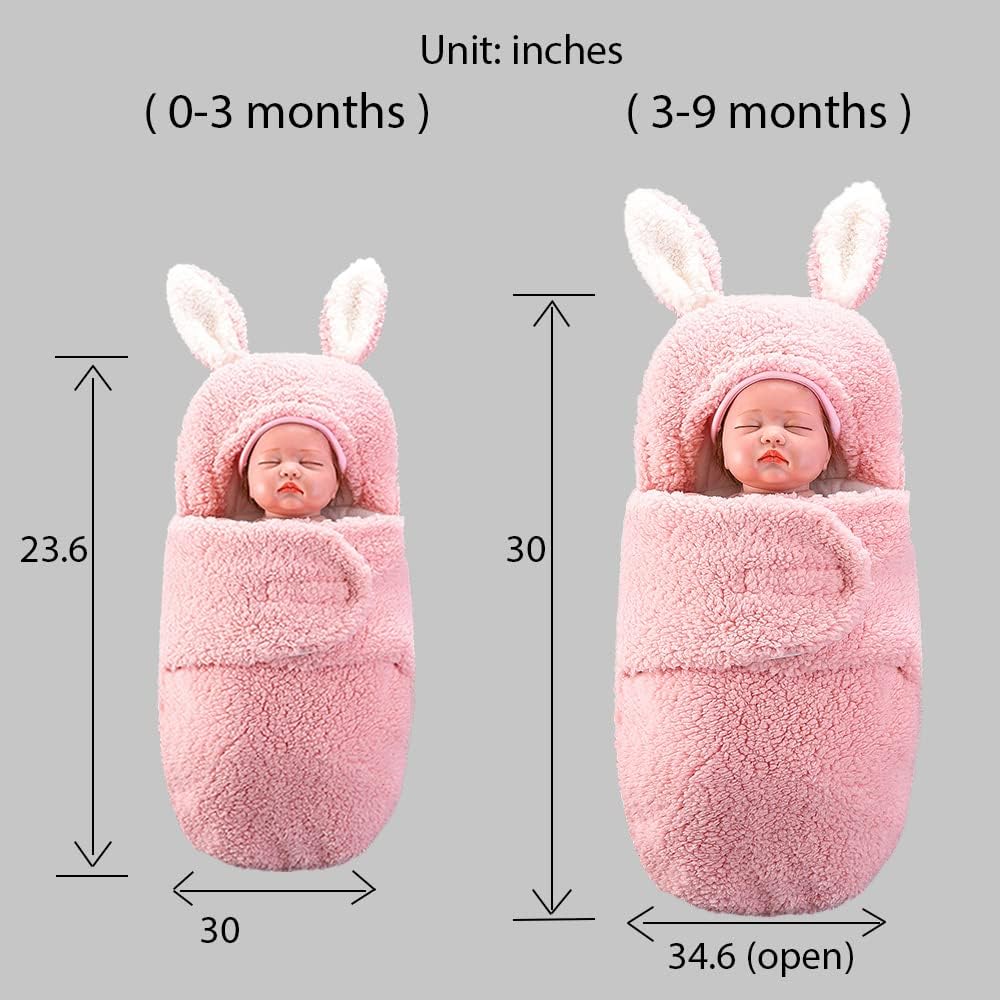 Cozy winter swaddle blanket, thick baby sleeping bag for newborns pink