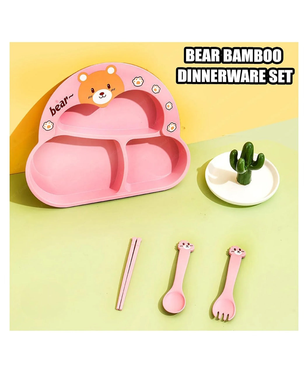 Cartoon Divided Plate Set for Kids – With Spoon, Fork & Chopsticks