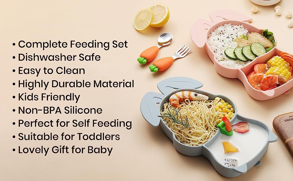 Creative Silicone Cartoon Suction Plate for Kids – Infant Tableware Set with Partitioned Design for Easy Feeding