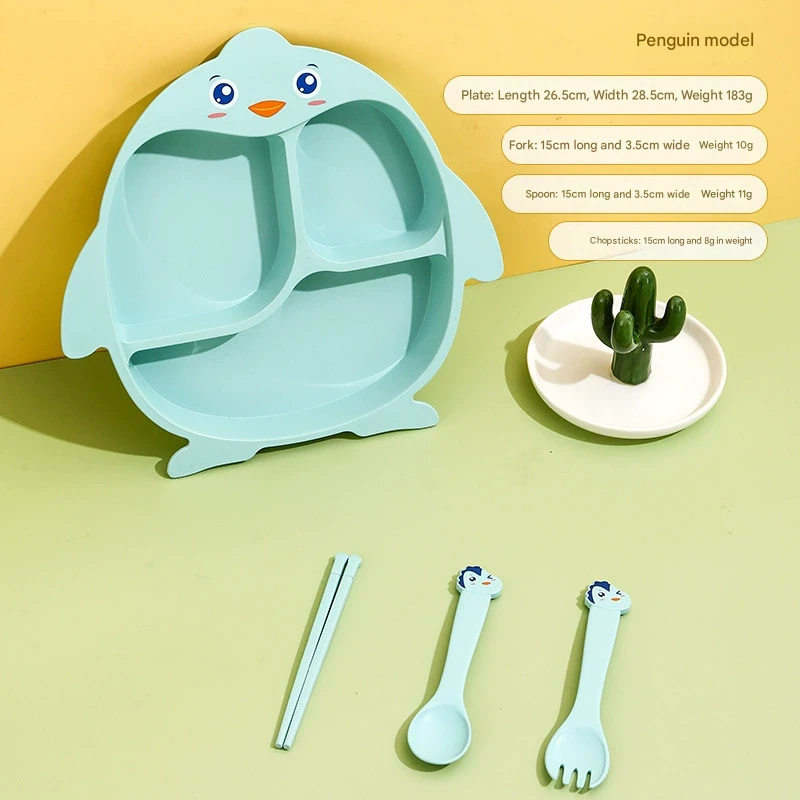 Cartoon Divided Plate Set for Kids – With Spoon, Fork & Chopsticks
