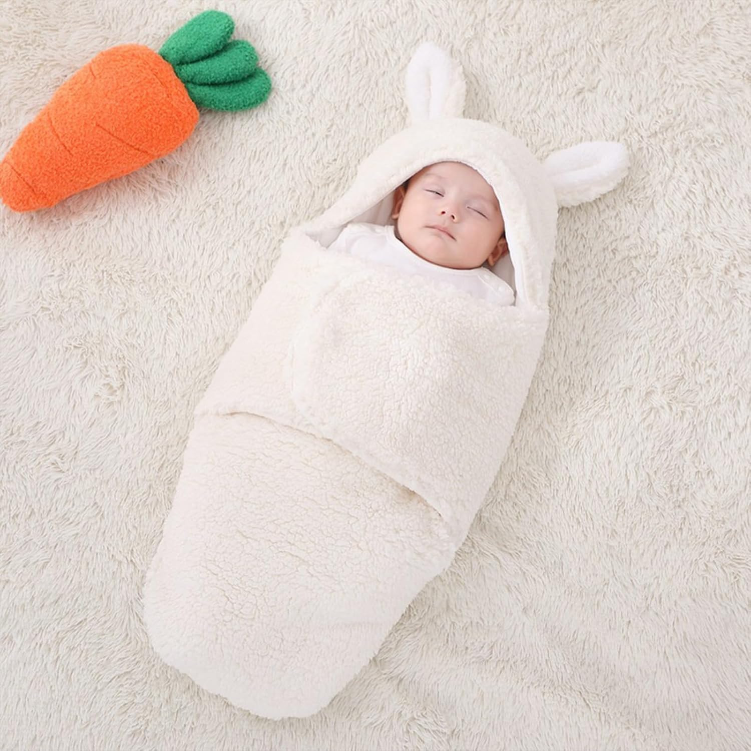 Cozy winter swaddle blanket, thick baby sleeping bag for newborns white