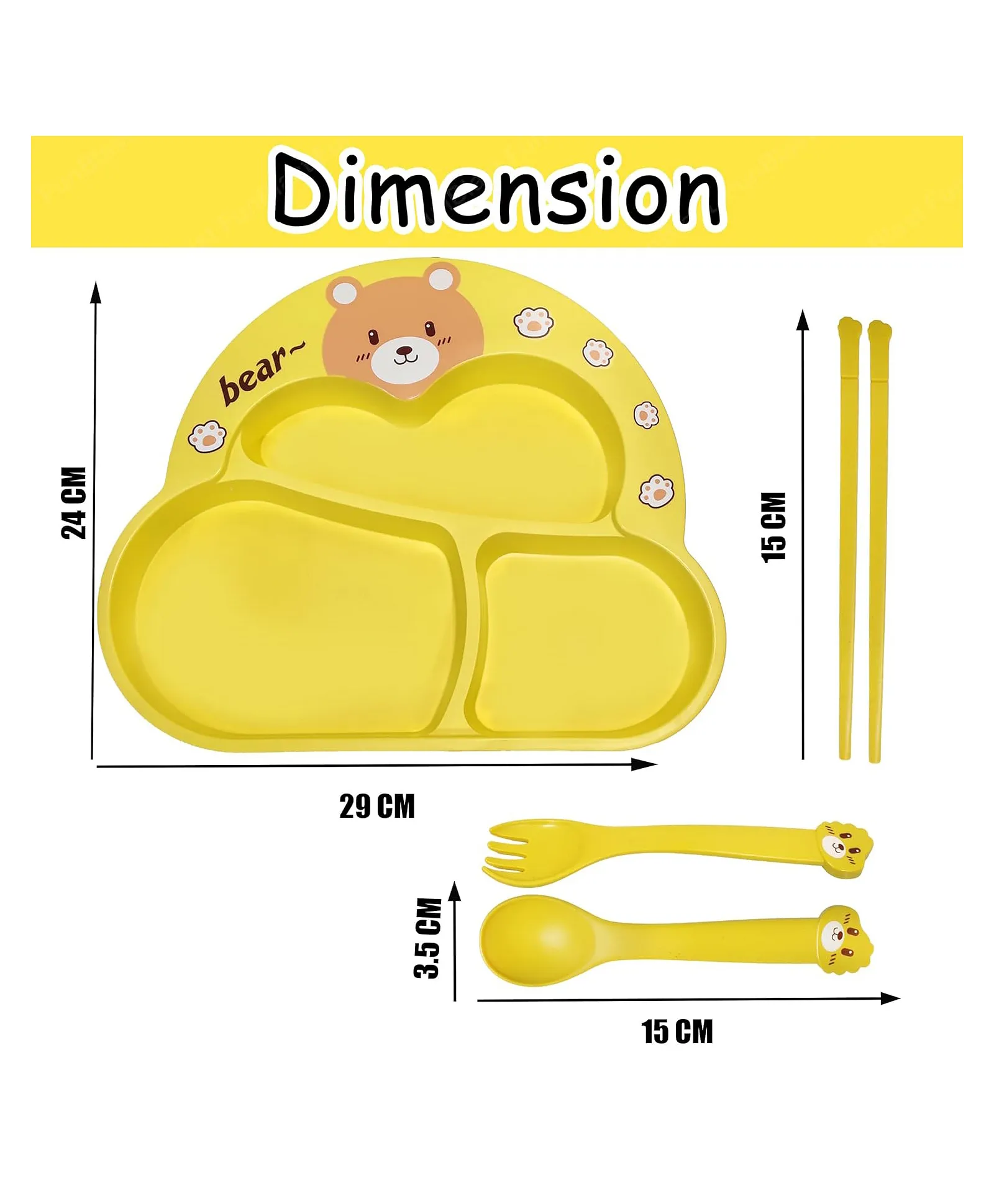 Cartoon Divided Plate Set for Kids – With Spoon, Fork & Chopsticks