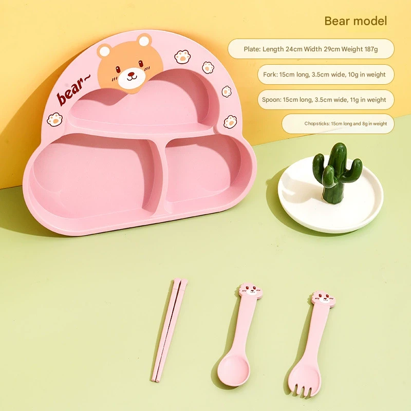 Cartoon Divided Plate Set for Kids – With Spoon, Fork & Chopsticks