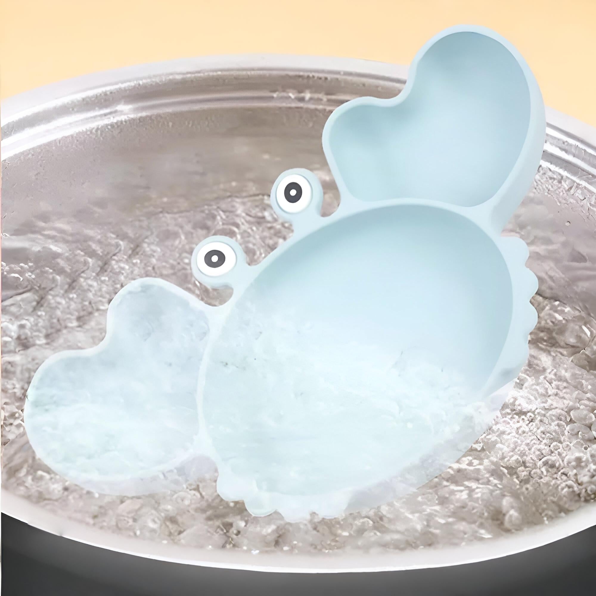 Crab Cartoon Silicone Suction Plate Set for Babies & Toddlers (Sky Blue)