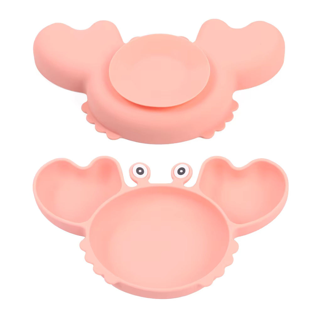 Crab Cartoon Silicone Suction Plate Set for Babies & Toddlers (Pink)