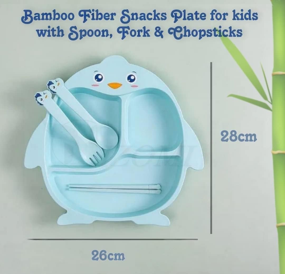 Cartoon Divided Plate Set for Kids – With Spoon, Fork & Chopsticks