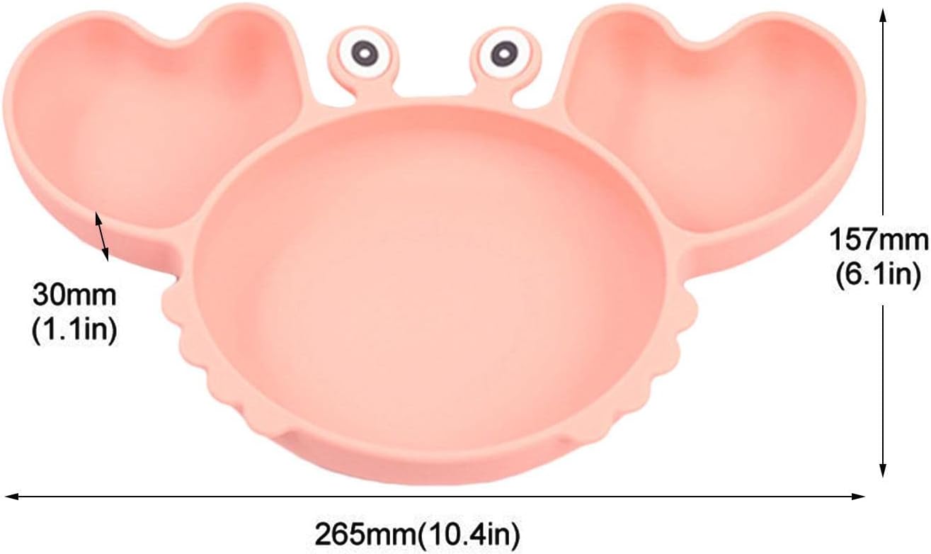 Crab Cartoon Silicone Suction Plate Set for Babies & Toddlers (Pink)