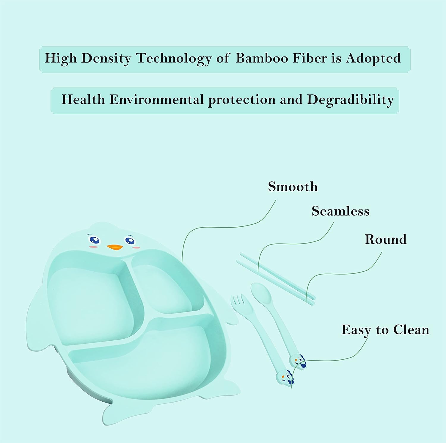 Cartoon Divided Plate Set for Kids – With Spoon, Fork & Chopsticks