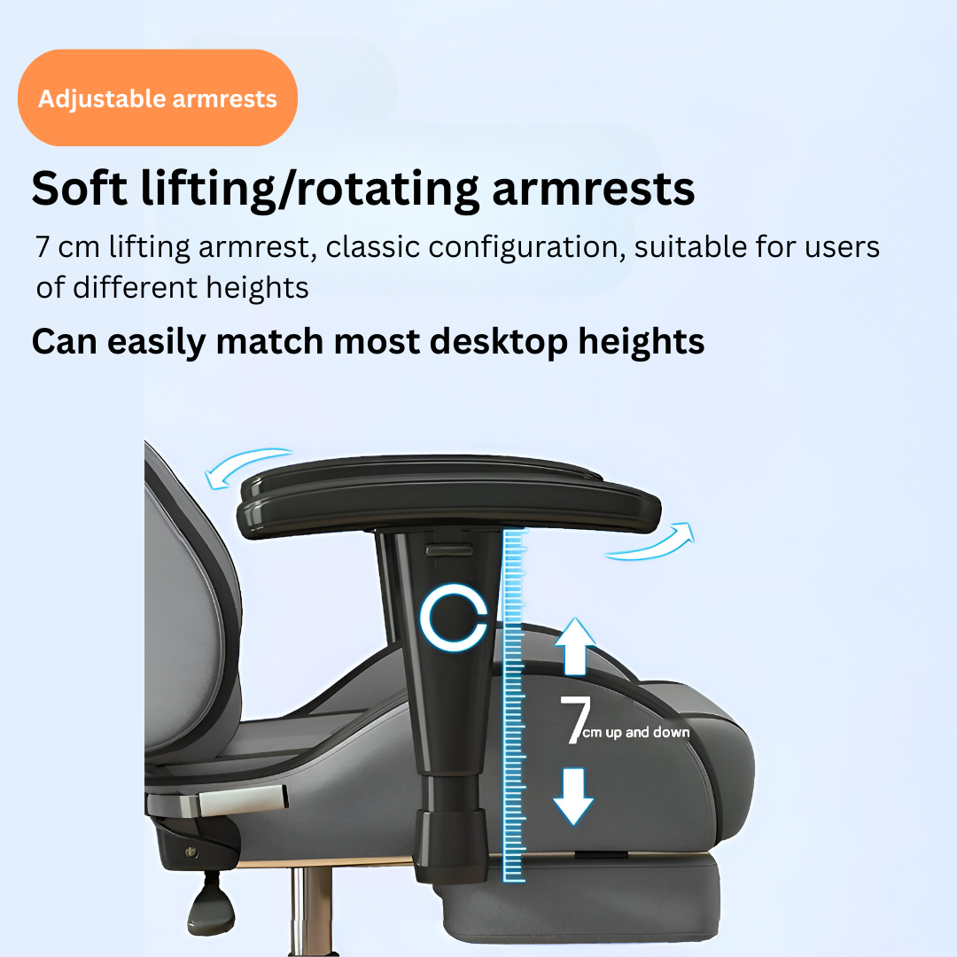 Gaming Chair with Adjustable Armrests & Lumbar Support (Black/Grey)