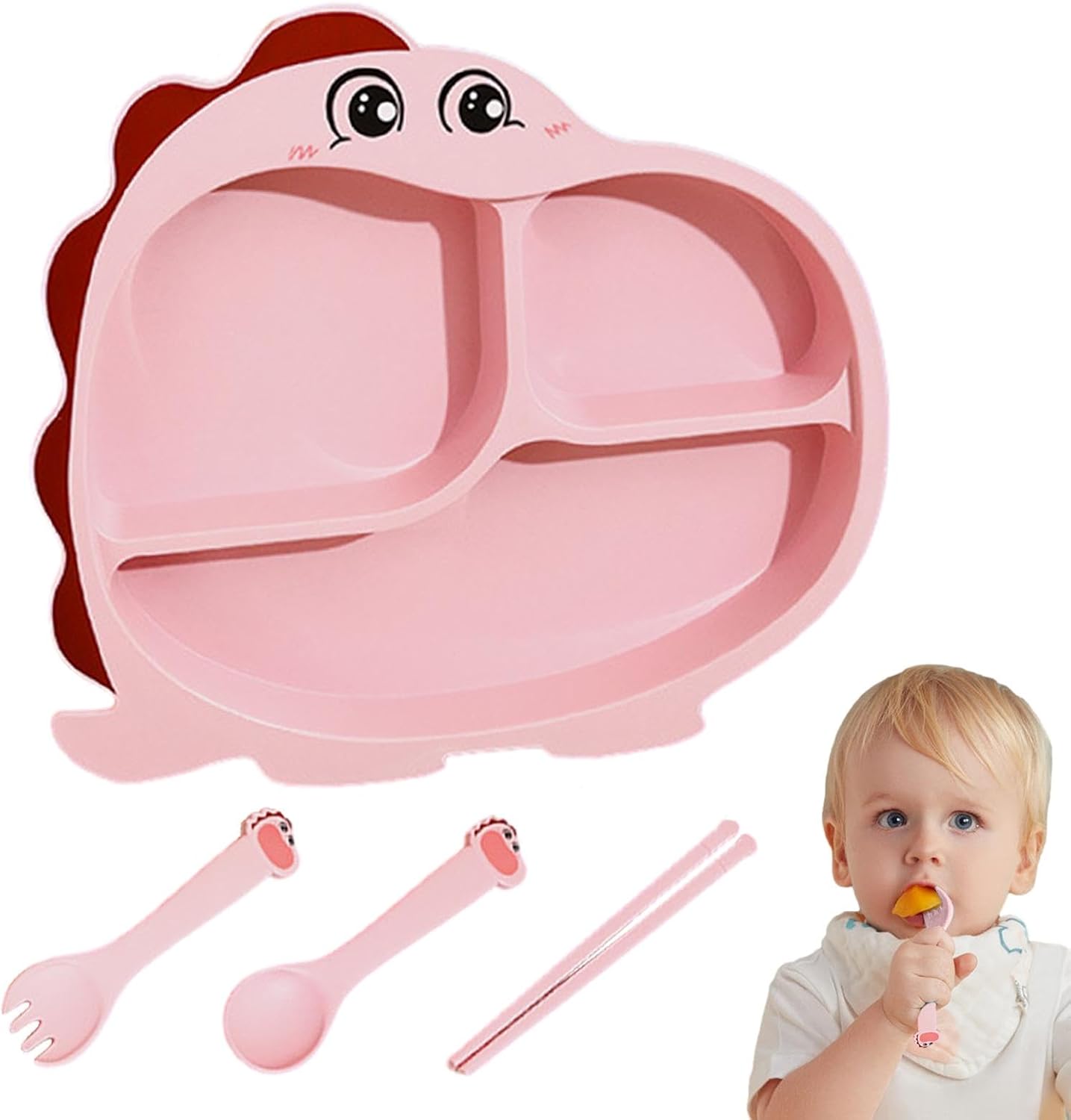 Cartoon Divided Plate Set for Kids – With Spoon, Fork & Chopsticks