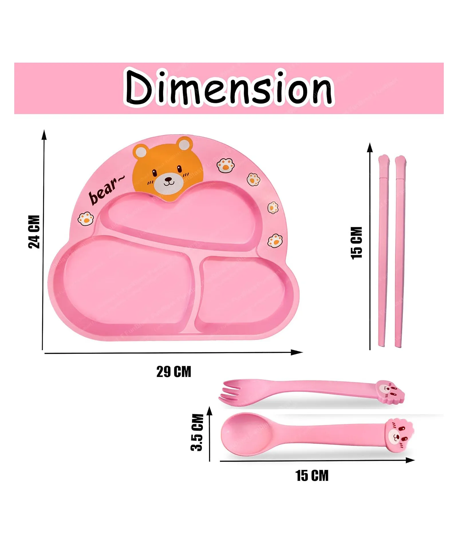 Cartoon Divided Plate Set for Kids – With Spoon, Fork & Chopsticks