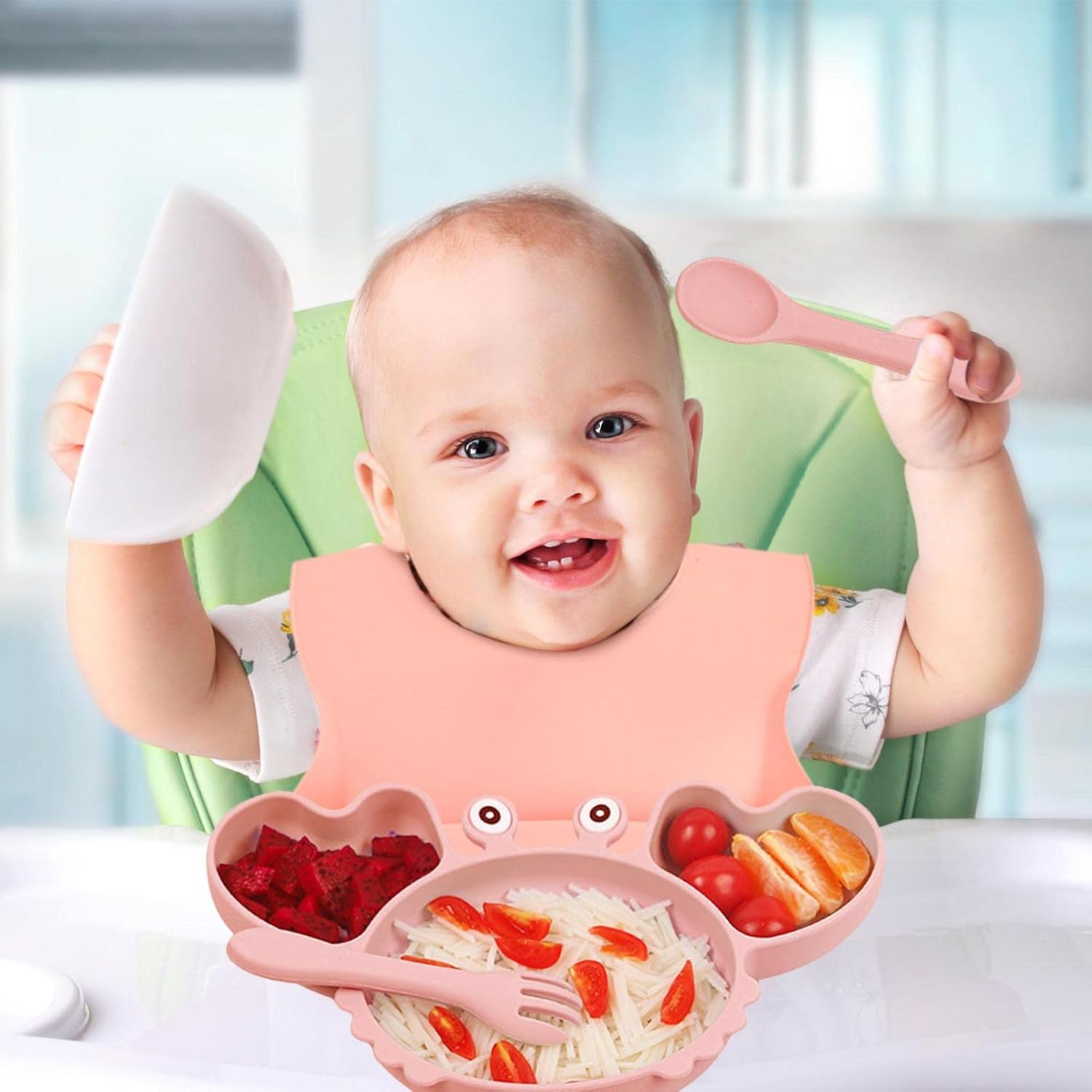 Crab Cartoon Silicone Suction Plate Set for Babies & Toddlers