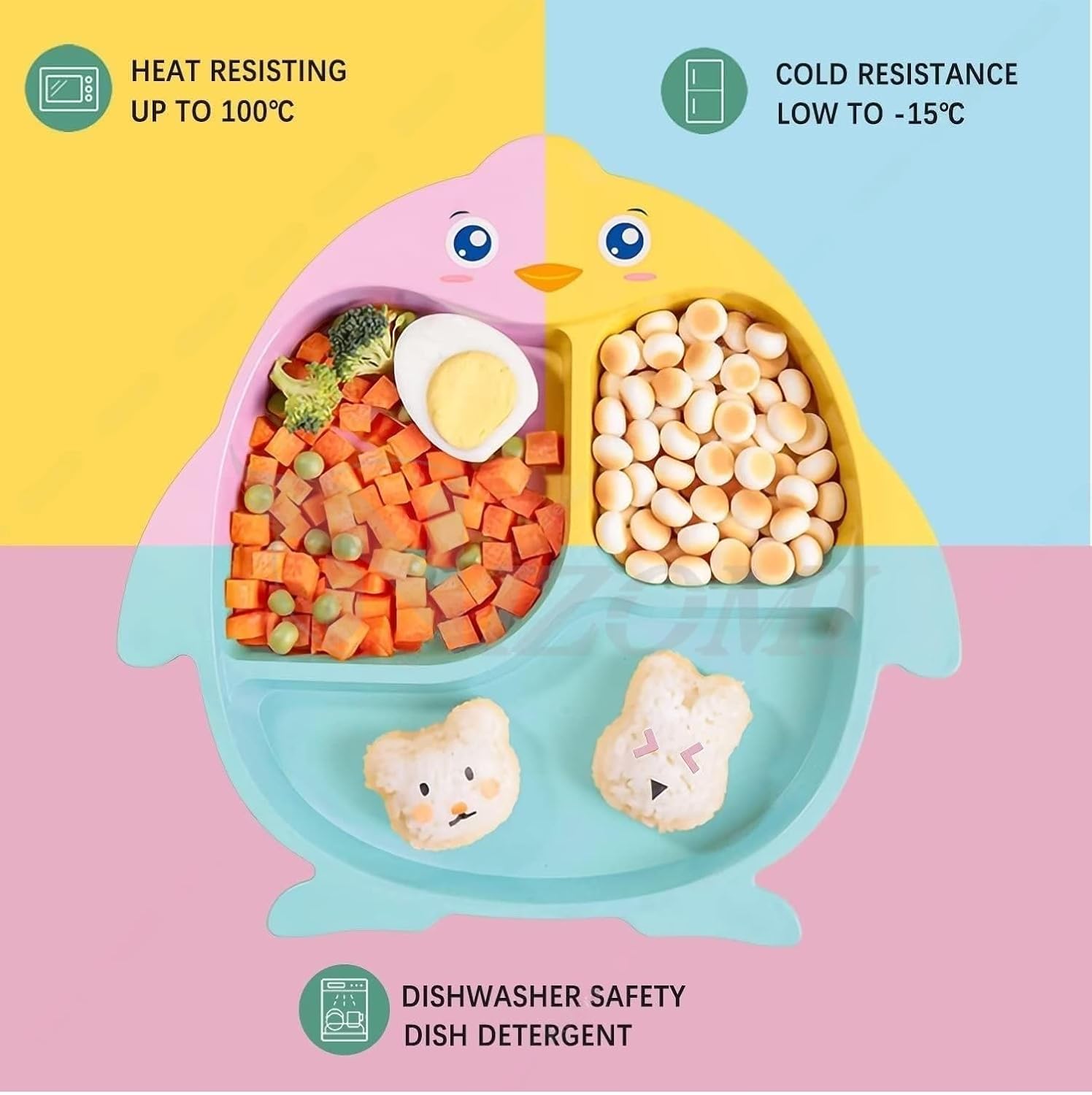 Cartoon Divided Plate Set for Kids – With Spoon, Fork & Chopsticks