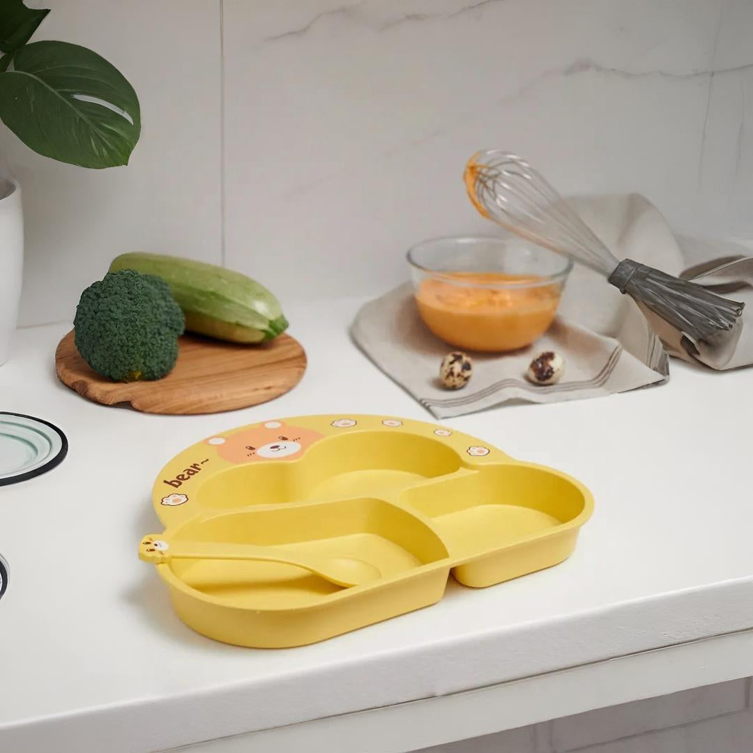 Cartoon Divided Plate Set for Kids – With Spoon, Fork & Chopsticks