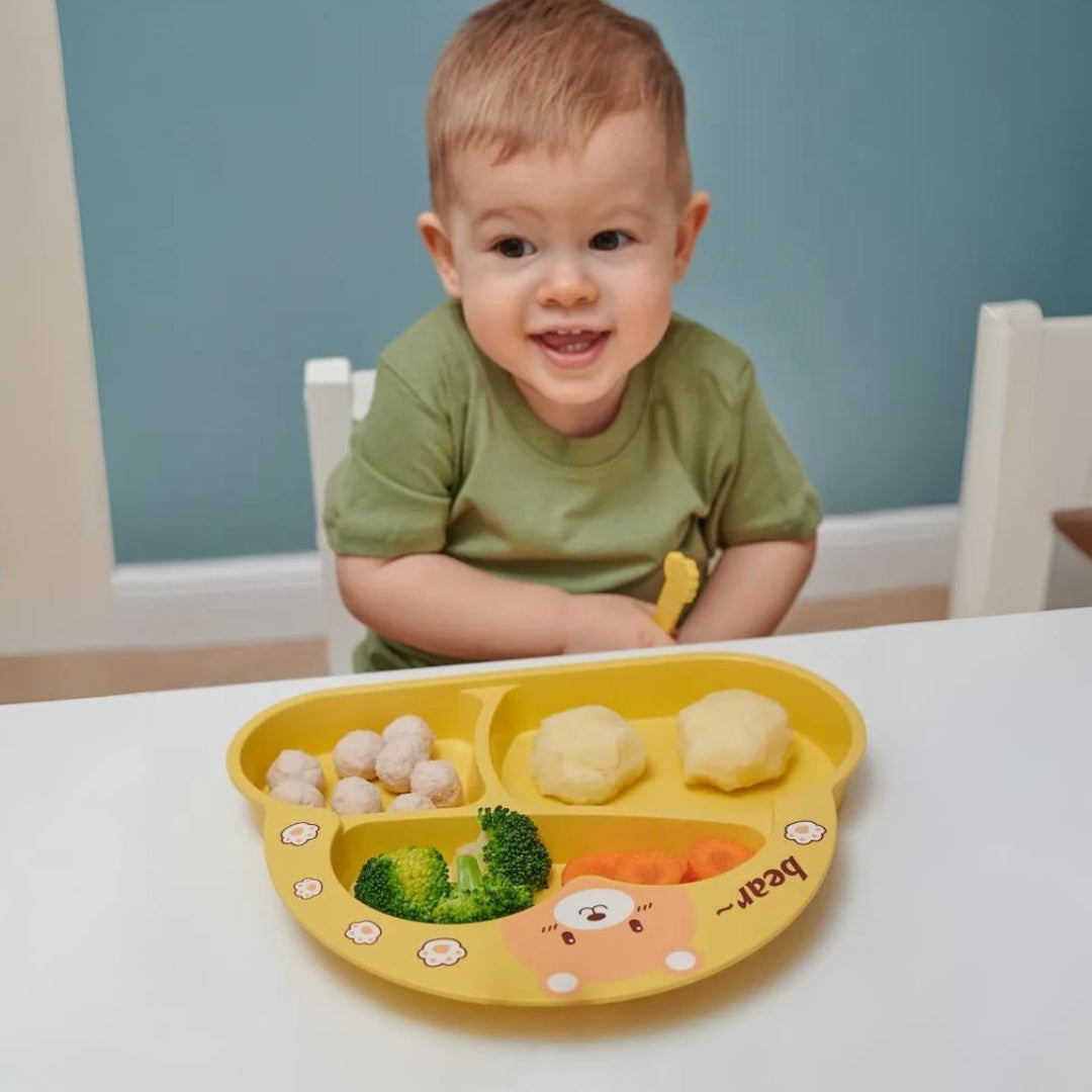 Cartoon Divided Plate Set for Kids – With Spoon, Fork & Chopsticks