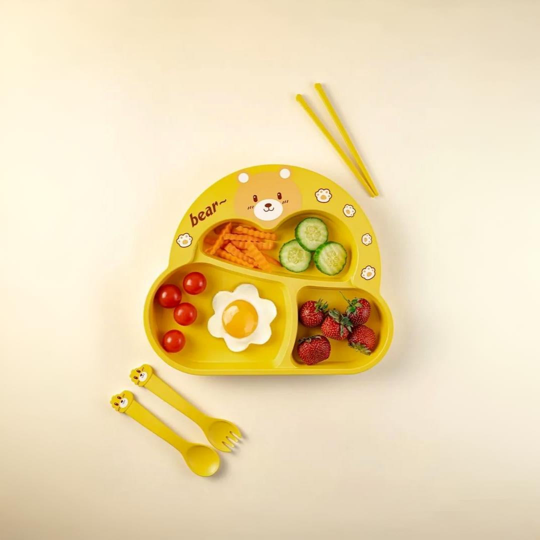 Cartoon Divided Plate Set for Kids – With Spoon, Fork & Chopsticks