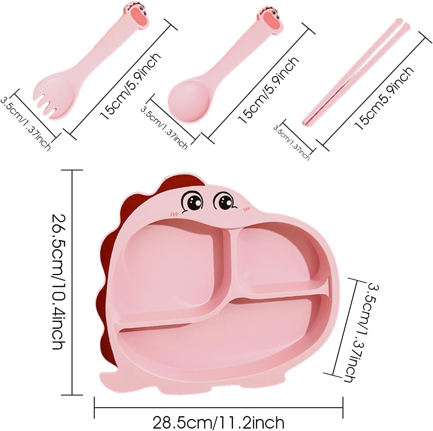 Cartoon Divided Plate Set for Kids – With Spoon, Fork & Chopsticks