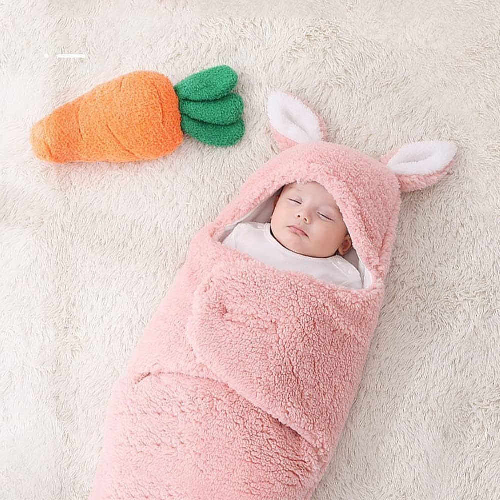 Cozy winter swaddle blanket, thick baby sleeping bag for newborns pink