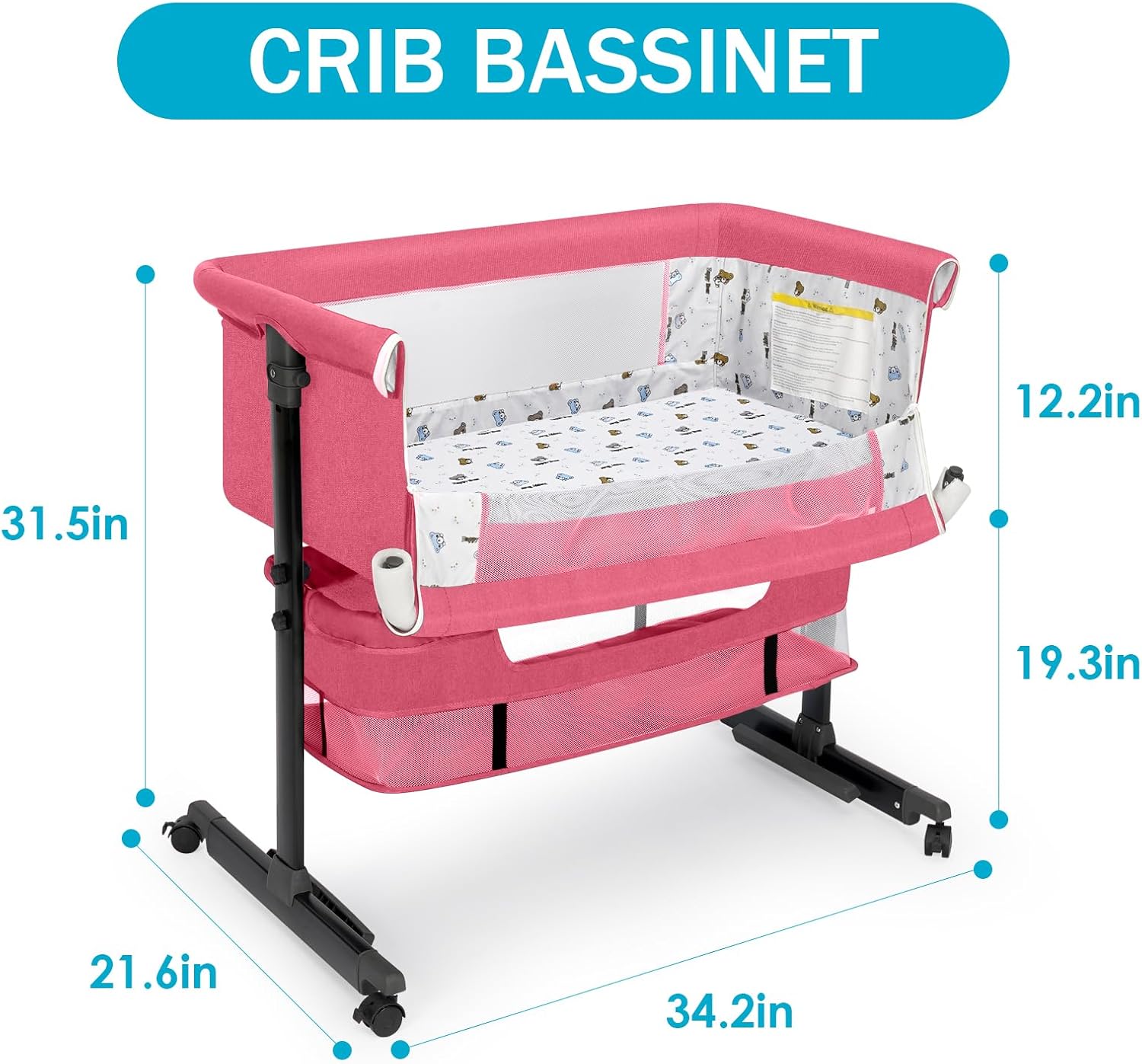 Portable & Foldable Baby Crib Bed – Multifunctional Movable Cradle Bed for Newborns Pink