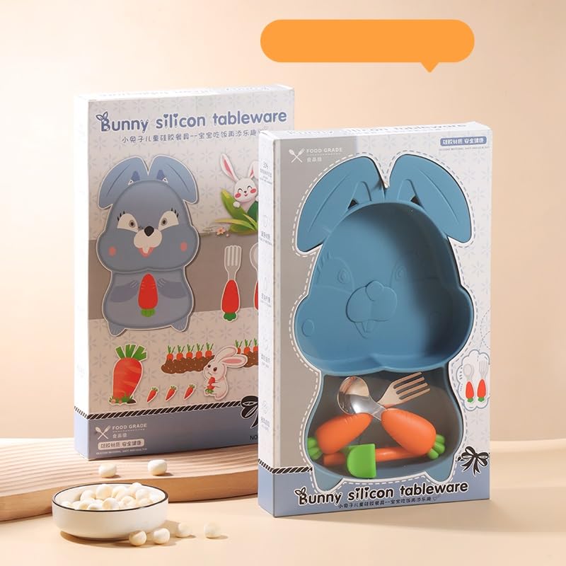 Creative Silicone Cartoon Suction Plate for Kids – Infant Tableware Set with Partitioned Design for Easy Feeding