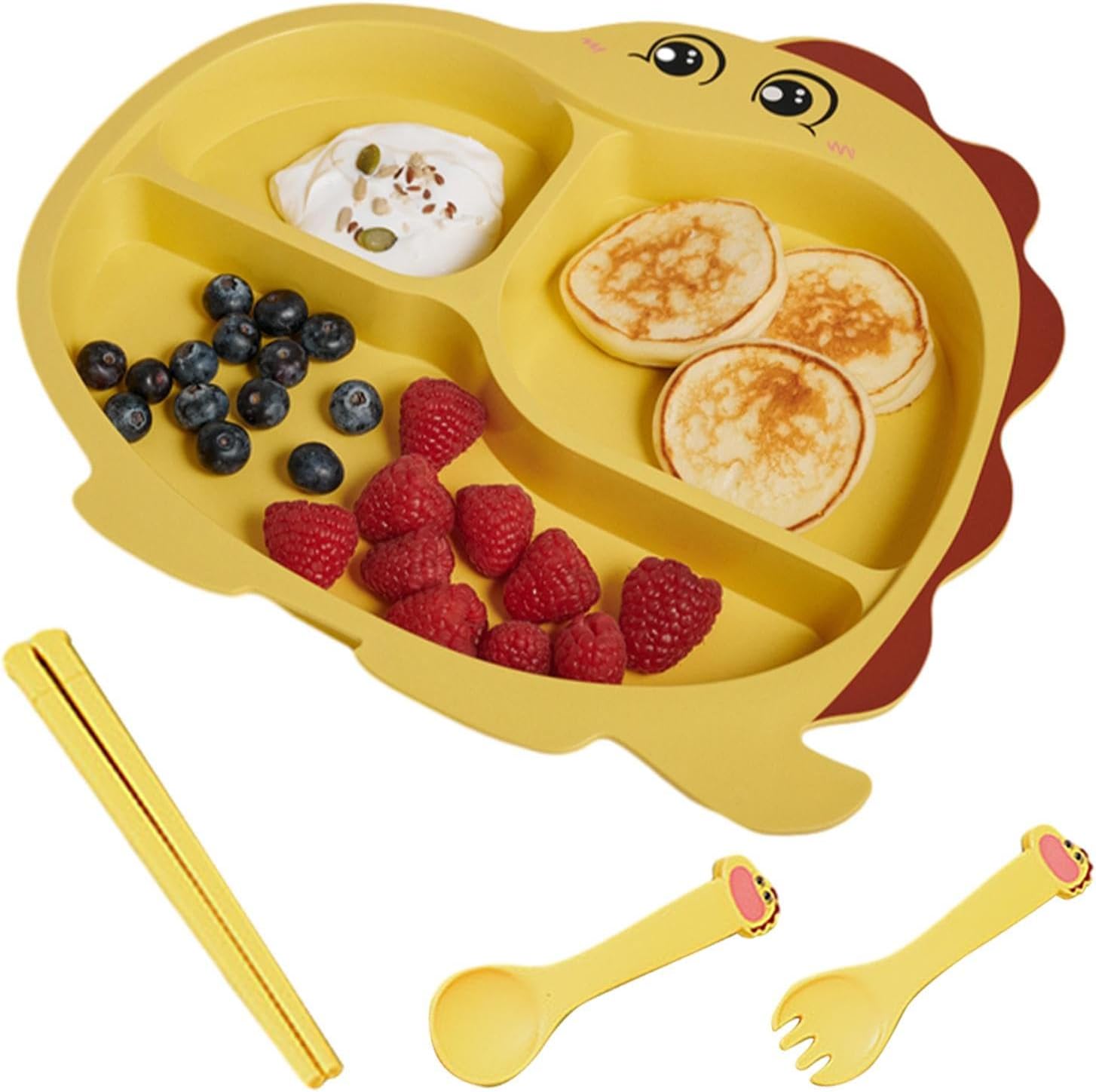 Cartoon Divided Plate Set for Kids – With Spoon, Fork & Chopsticks
