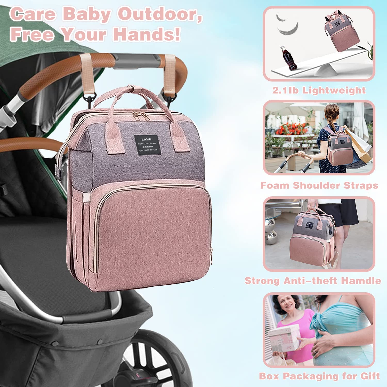 Multifunctional Baby Bag with Folding Bed & Net