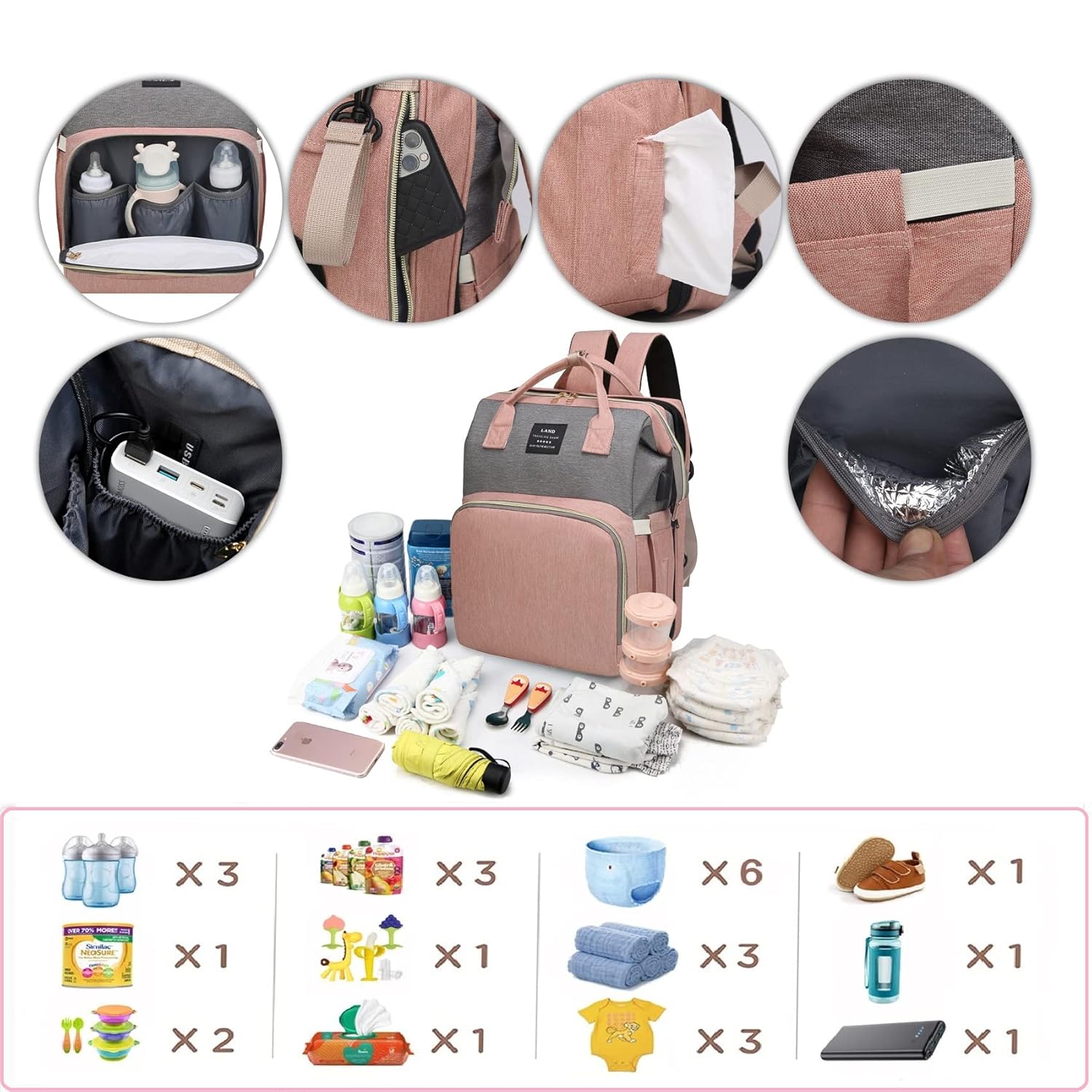 Multifunctional Baby Bag with Folding Bed & Net