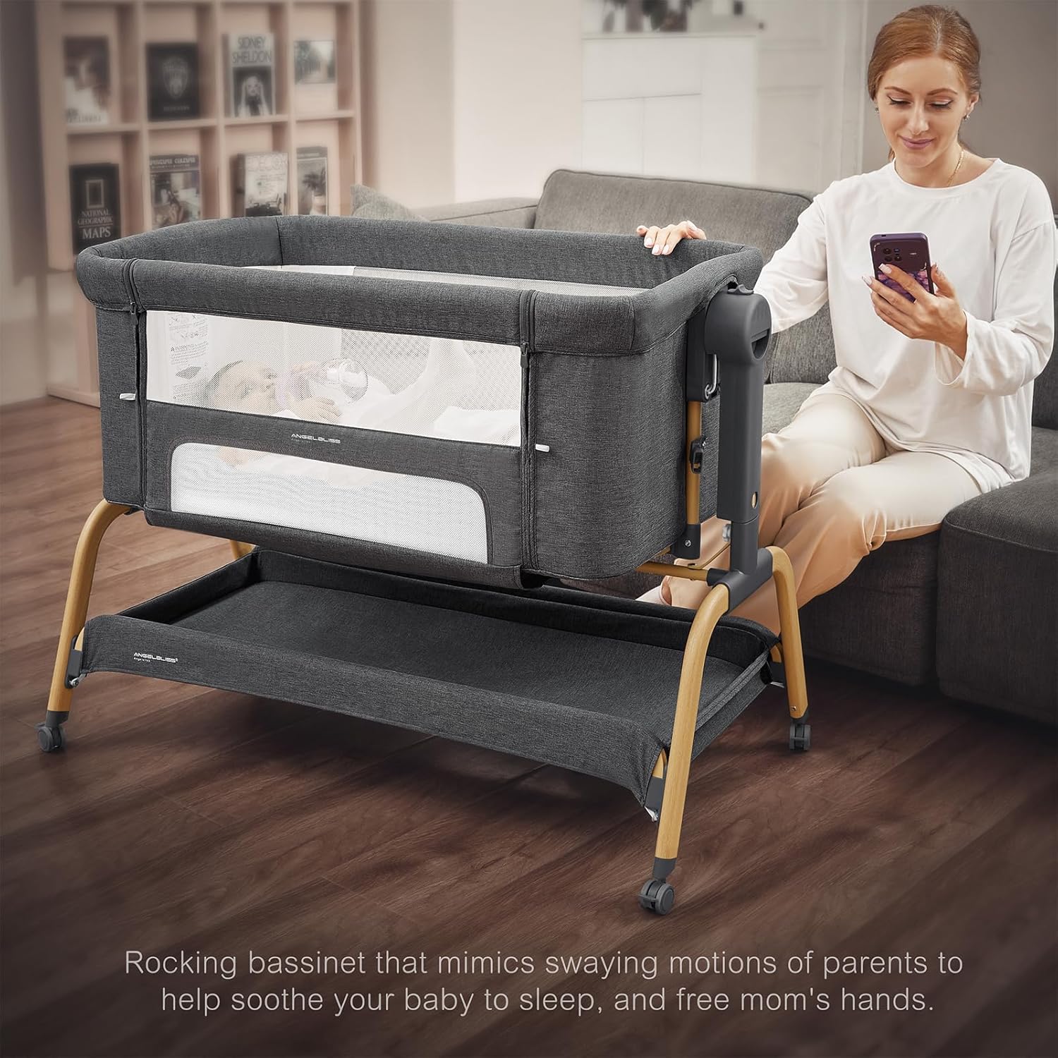 Portable & Foldable Baby Crib Bed – Multifunctional Movable Cradle Bed for Newborns Grey