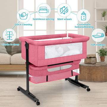Portable & Foldable Baby Crib Bed – Multifunctional Movable Cradle Bed for Newborns Pink
