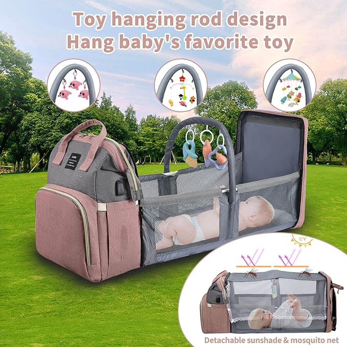 Large Capacity Diaper Backpack with Foldable Baby Crib