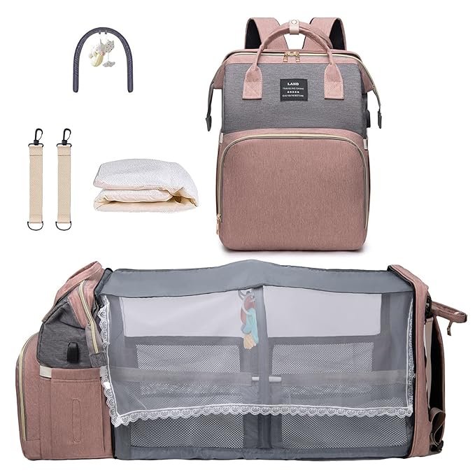 Large Capacity Diaper Backpack with Foldable Baby Crib