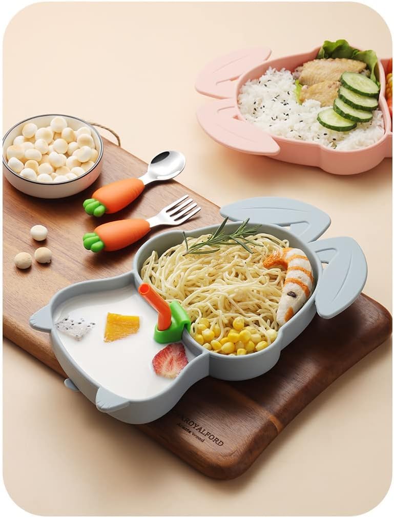 Creative Silicone Cartoon Suction Plate for Kids – Infant Tableware Set with Partitioned Design for Easy Feeding