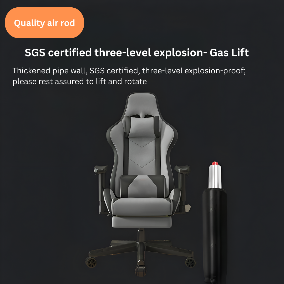 Gaming Chair with Adjustable Armrests & Lumbar Support (Black/Grey)