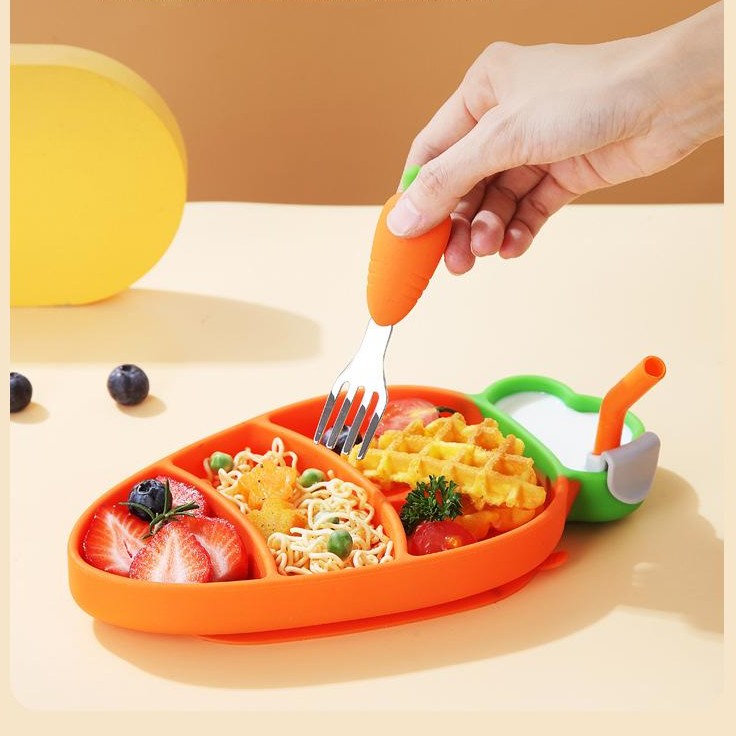 Creative Silicone Cartoon Suction Plate for Kids – Infant Tableware Set with Partitioned Design for Easy Feeding