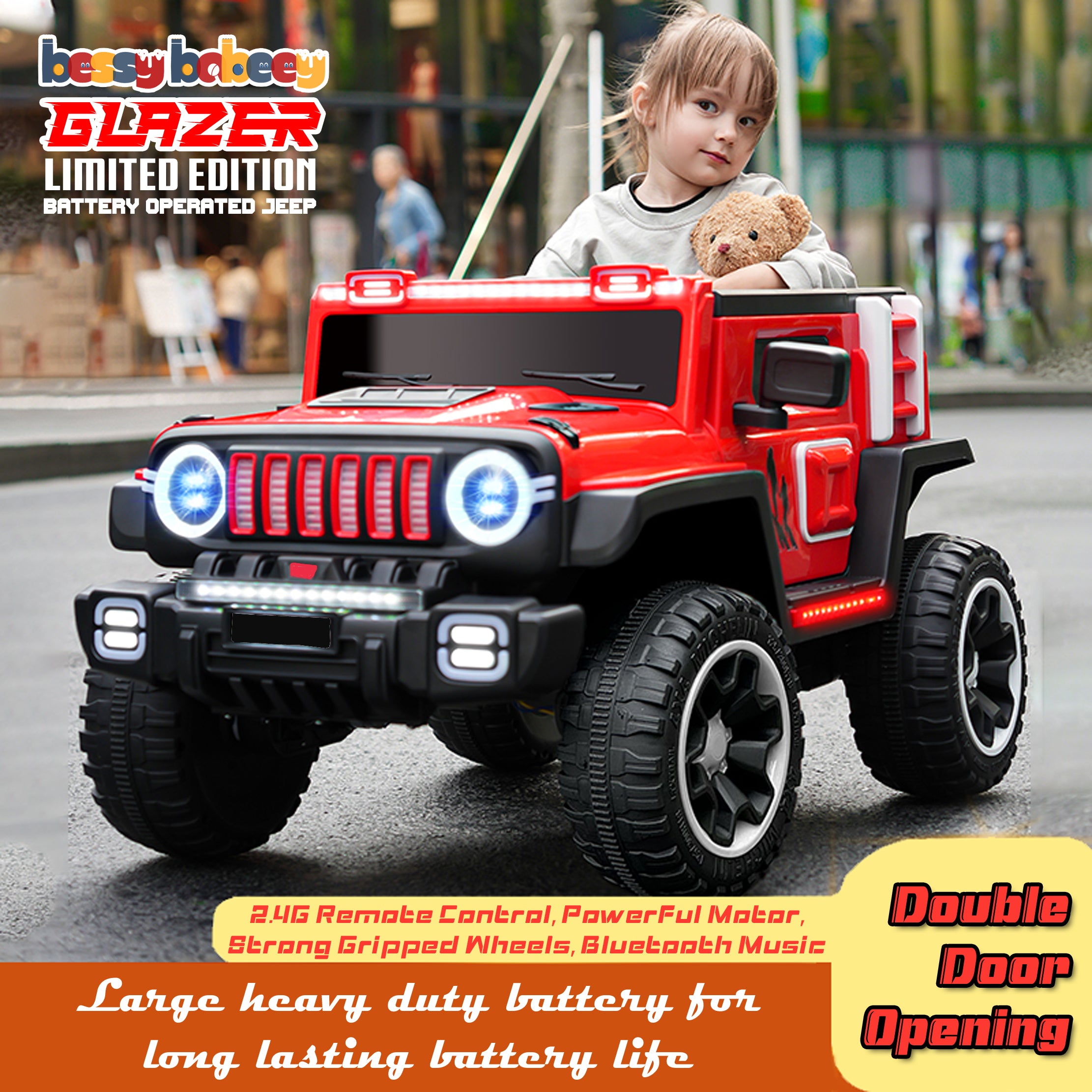 Cubbycoo Glazer Kids Electric Ride-On Jeep with Music for Kids 2 to 8 Years